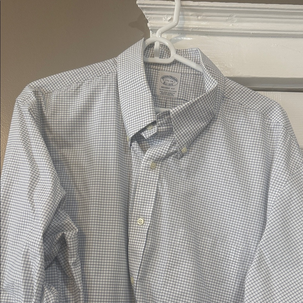 Brooks Brothers White and Blue Grid Shirt